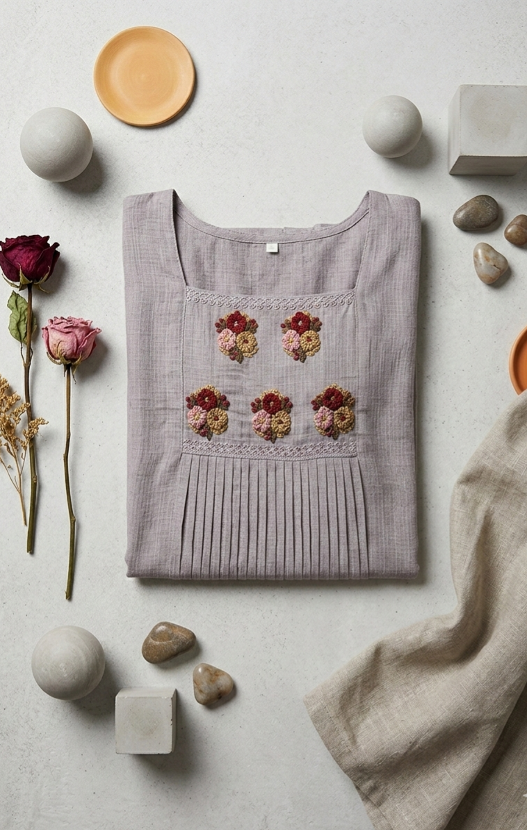 Elegant Grey Pleated Kurta Set