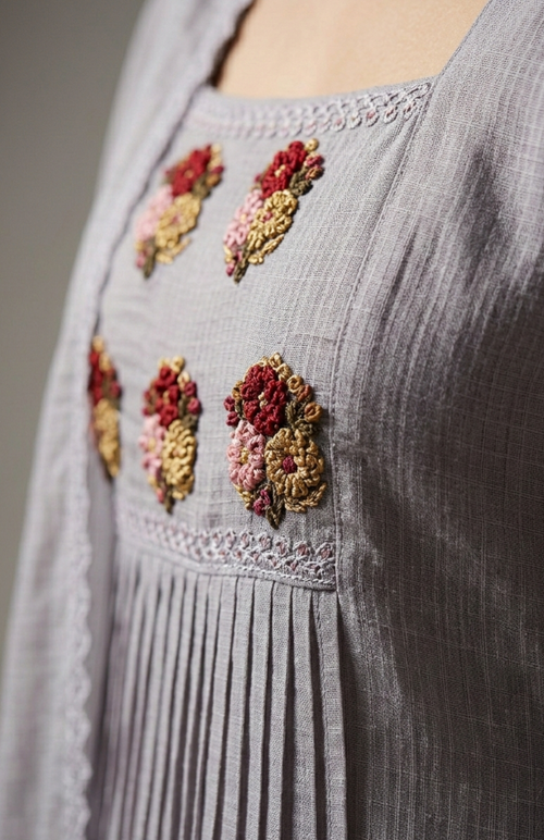 Elegant Grey Pleated Kurta Set