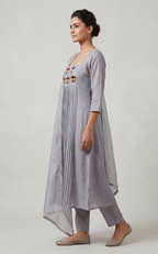 Elegant Grey Pleated Kurta Set