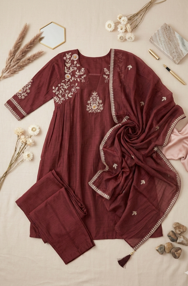 Maroon Elegance Embroidered Kurta Set