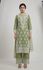 Enchanting Sage Green Embroidered Kurta & Palazzo Set