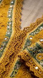 Festive Mustard A-Line Kurta Set with Green Border Detailing