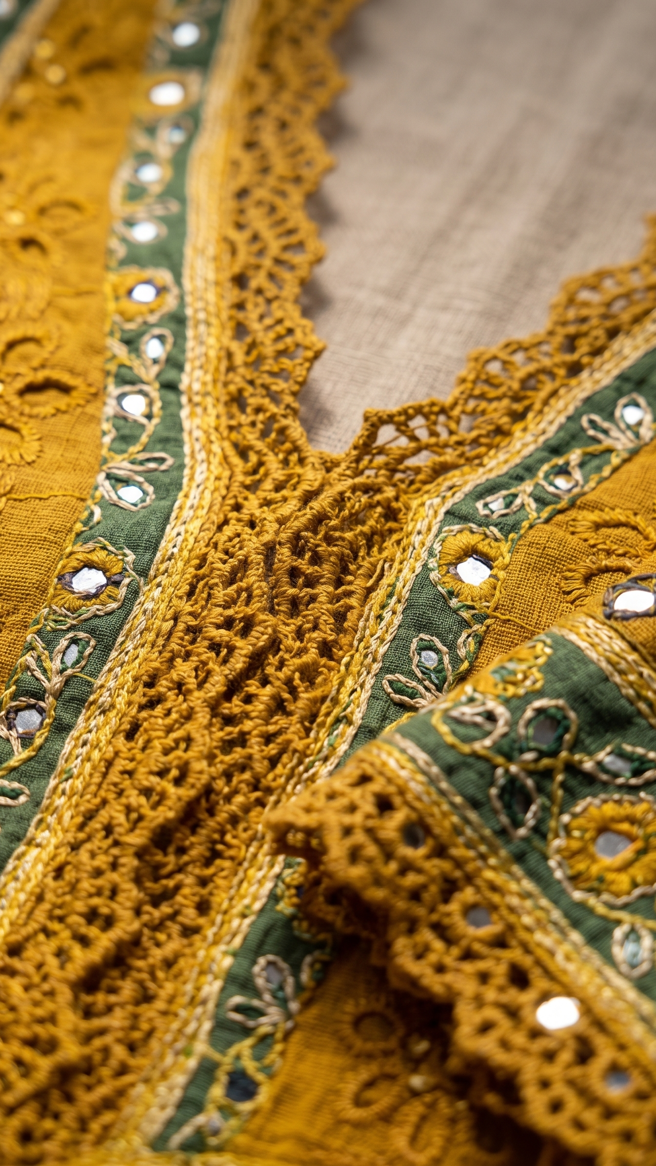 Festive Mustard A-Line Kurta Set with Green Border Detailing