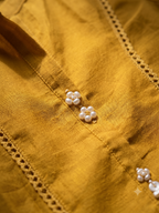 Mustard Yellow Mandarin Collar Kurta & Pant Set with Lace Detailing
