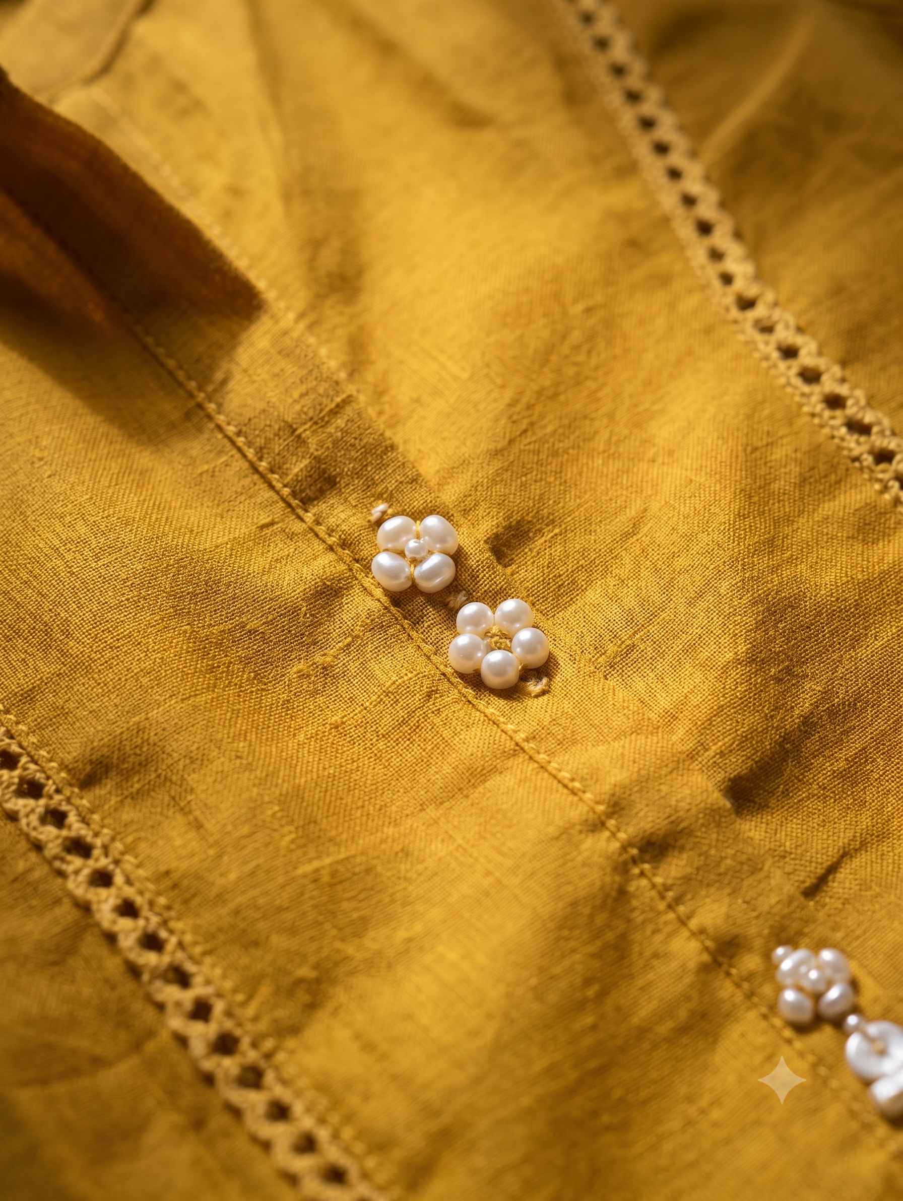 Mustard Yellow Mandarin Collar Kurta & Pant Set with Lace Detailing