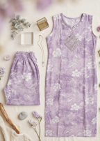 Lavender Tie-Dye  Sleevless Kurti Paint Set with Diamond Yoke Embroidery