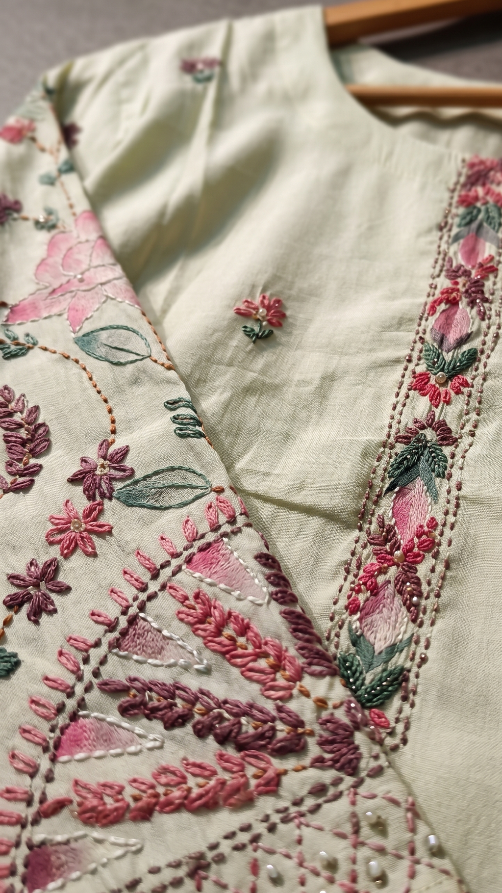 Mint Blossom Embroidered Kurta Set with Floral Dupatta