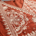 Terracotta Bloom Thread-Work Gathered A-line Kurta Set