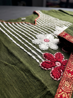 Olive Green Embroidered Straight Kurta Pant Set with Dupatta