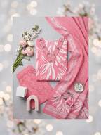 Women's Pink & White Abstract Leaf Printed Cotton Kurta Set with Dupatta – 3-Piece Ethnic Suit Set