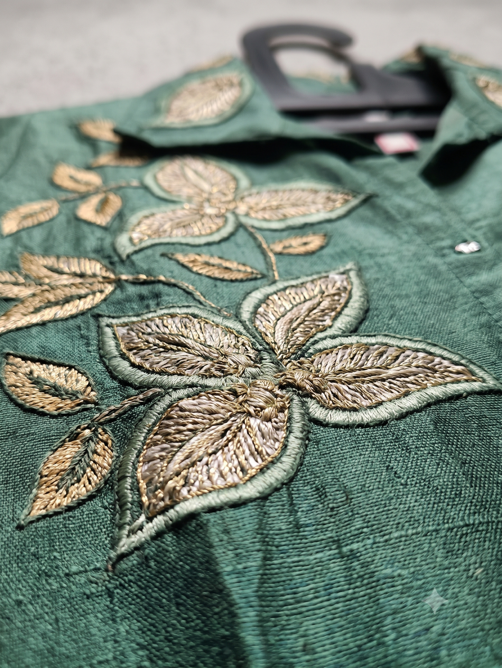 Peacock Teal Silk-Blend Co-ord Set with Botanical Embroidery