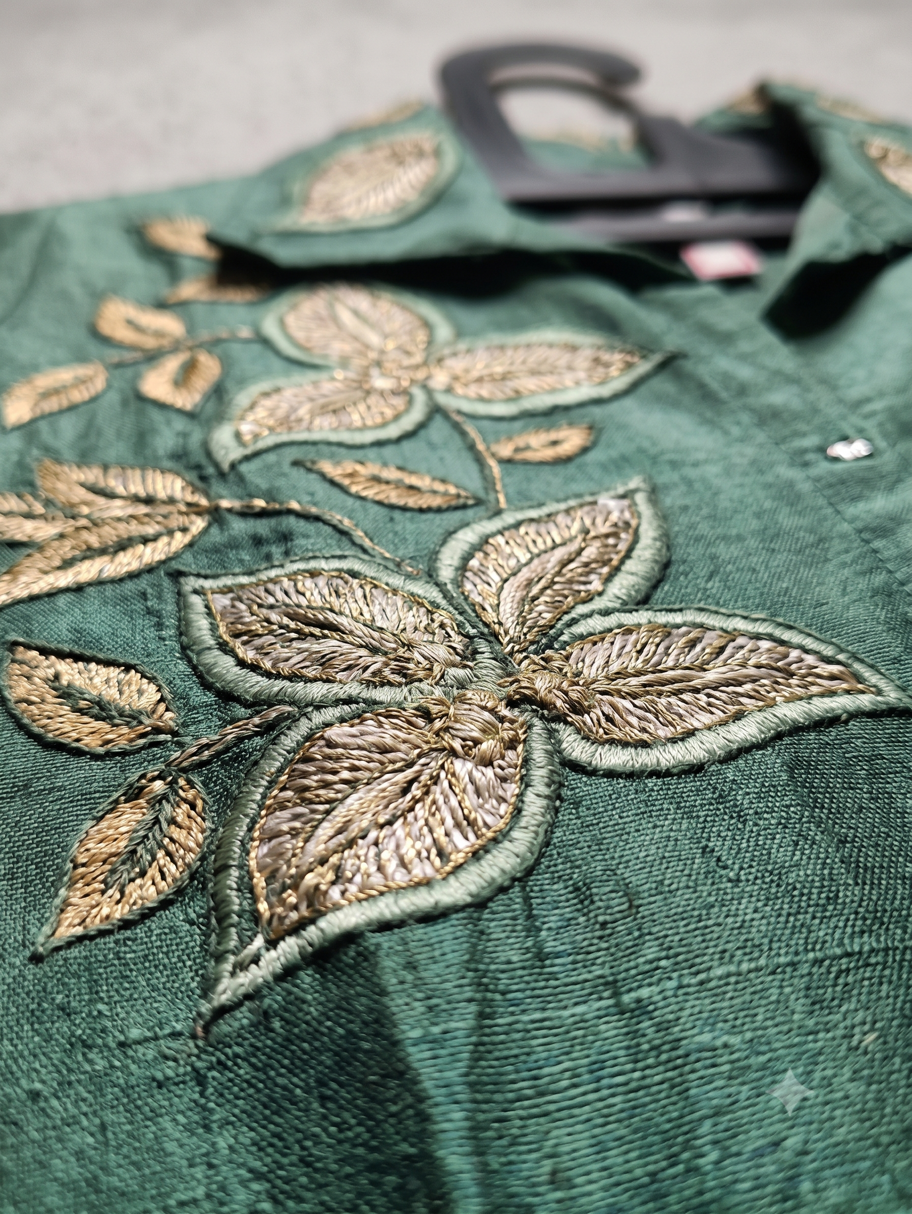 Peacock Teal Silk-Blend Co-ord Set with Botanical Embroidery