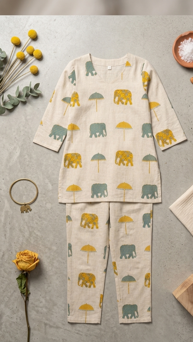 Royal Elephant & Parasol Print Co-ord Set