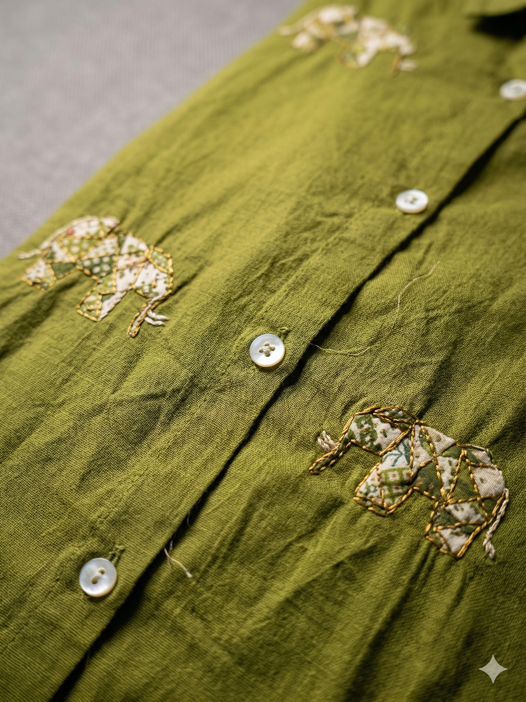 Olive Green Elephant Embroidered Co-ord Set