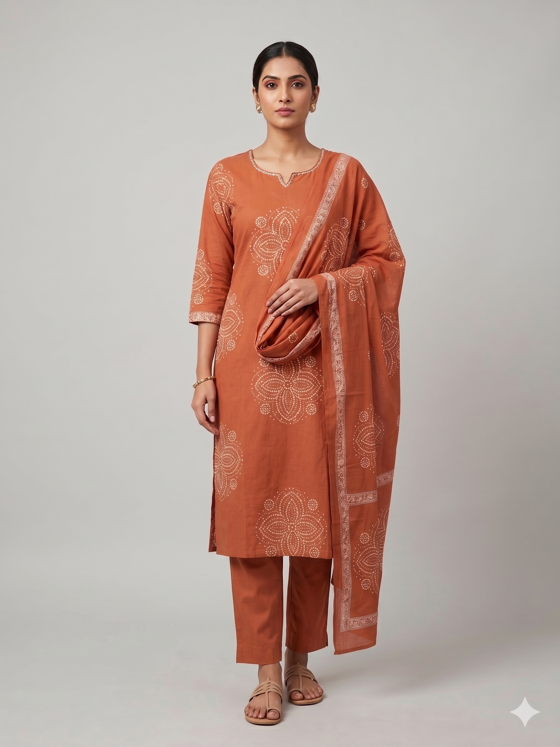 Earthy Rust Mandala Print Kurta Set