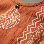 Rust Orange Block-Printed Straight Kurta Set with Dupatta