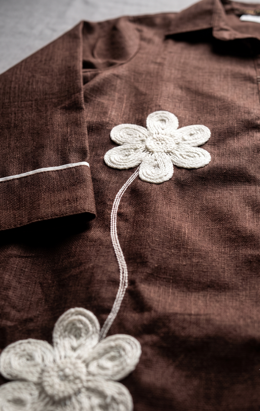 Chocolate Brown Floral Appliqué Shirt and Trouser Co-ord Set