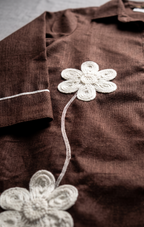 Chocolate Brown Floral Appliqué Shirt and Trouser Co-ord Set