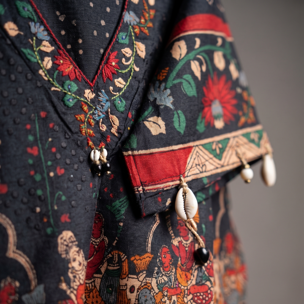 Navy Blue Kalamkari Print Co-ord Set with Wide-Leg Palazzos
