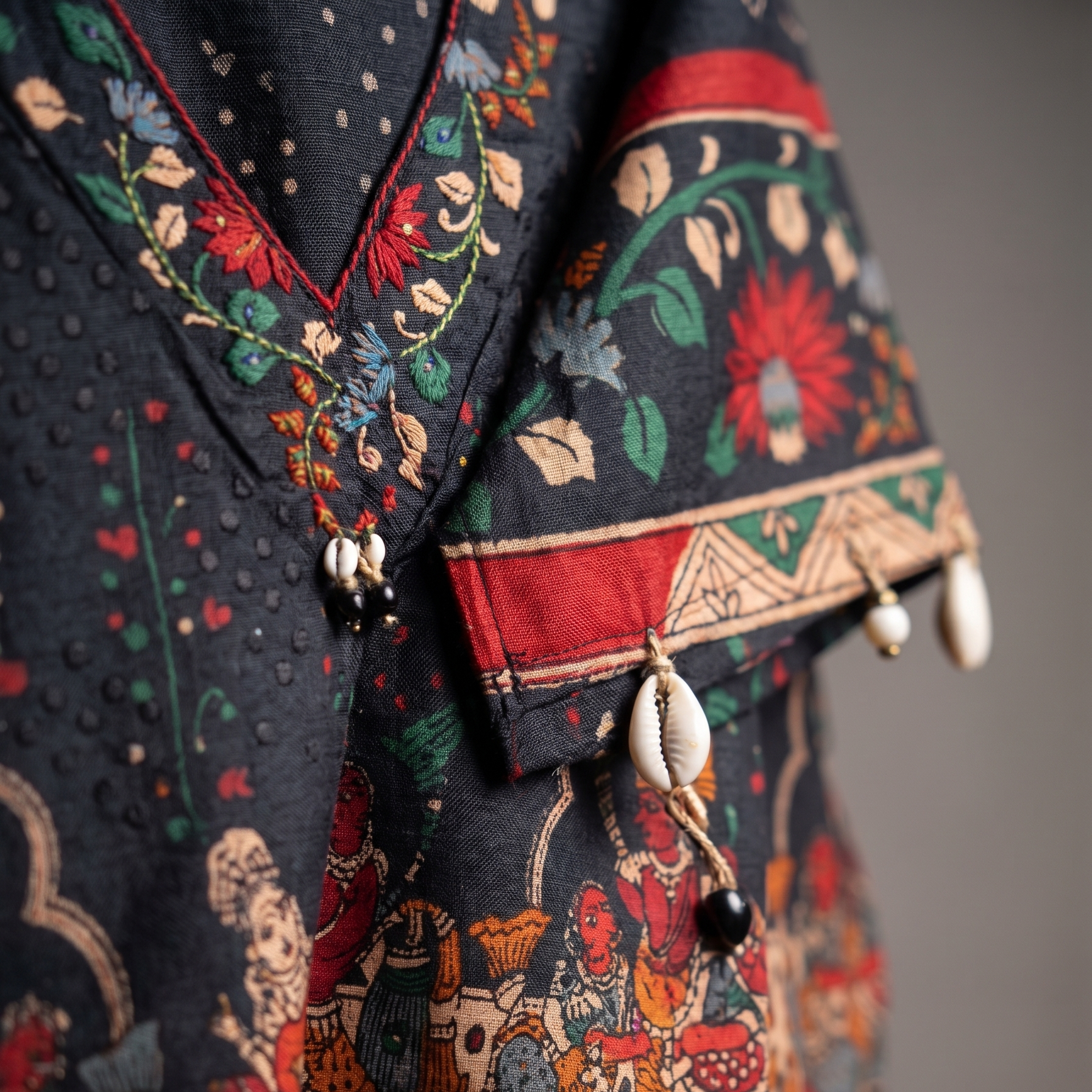 Navy Blue Kalamkari Print Co-ord Set with Wide-Leg Palazzos