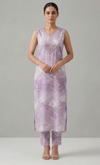 Lavender Tie-Dye  Sleevless Kurti Paint Set with Diamond Yoke Embroidery