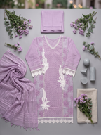 V-Neck Embroidered Straight Suit Set