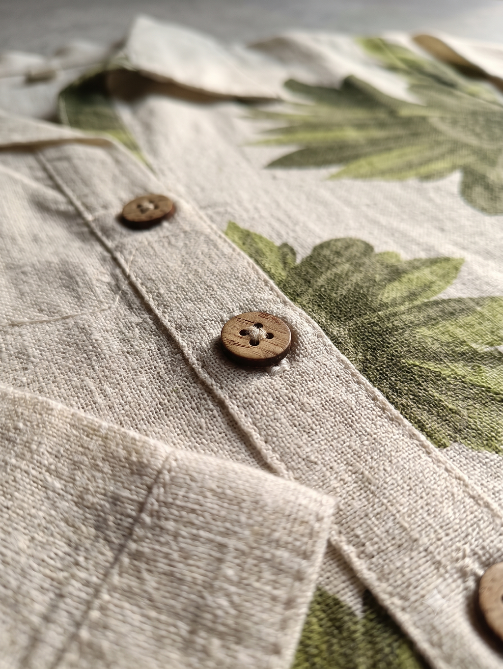 Beige and Olive Green Floral Linen-Blend Co-ord Set