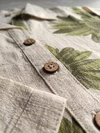 Beige and Olive Green Floral Linen-Blend Co-ord Set