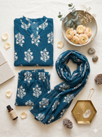 Ocean Teal Floral Block Print Kurta Set