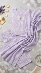 Lilac Bloom Embroidered Kurta Set with Mirror Detail