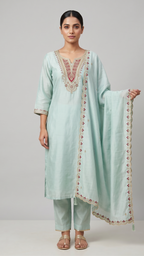 Aqua Mist Zari Embroidered Kurta Set