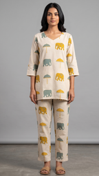 Royal Elephant & Parasol Print Co-ord Set