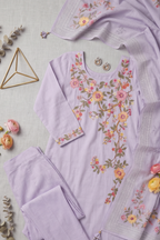 Lavender Bloom Floral Embroidered Kurta Paint Duppata Set