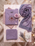 Dusky Lilac Floral Motif Embroidered Kurta Set