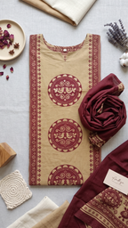 Earthy Khaki Cotton 3-Piece Ethnic Suit Set