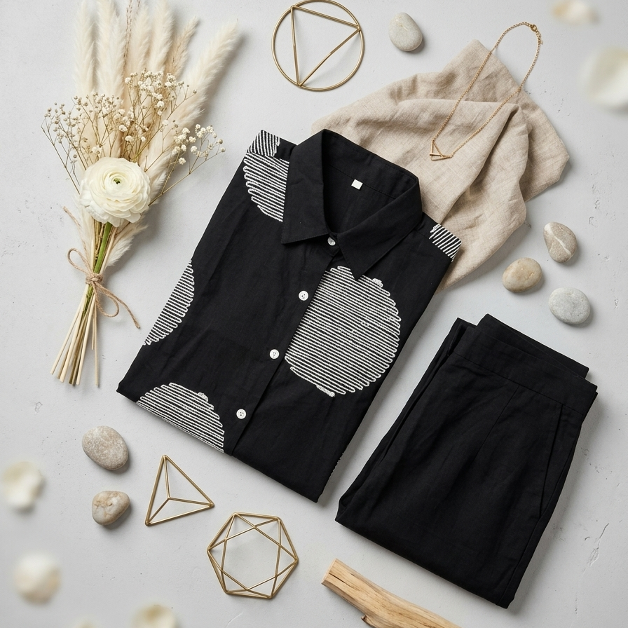 Monochrome Textured Sphere Black  Co-ord Set