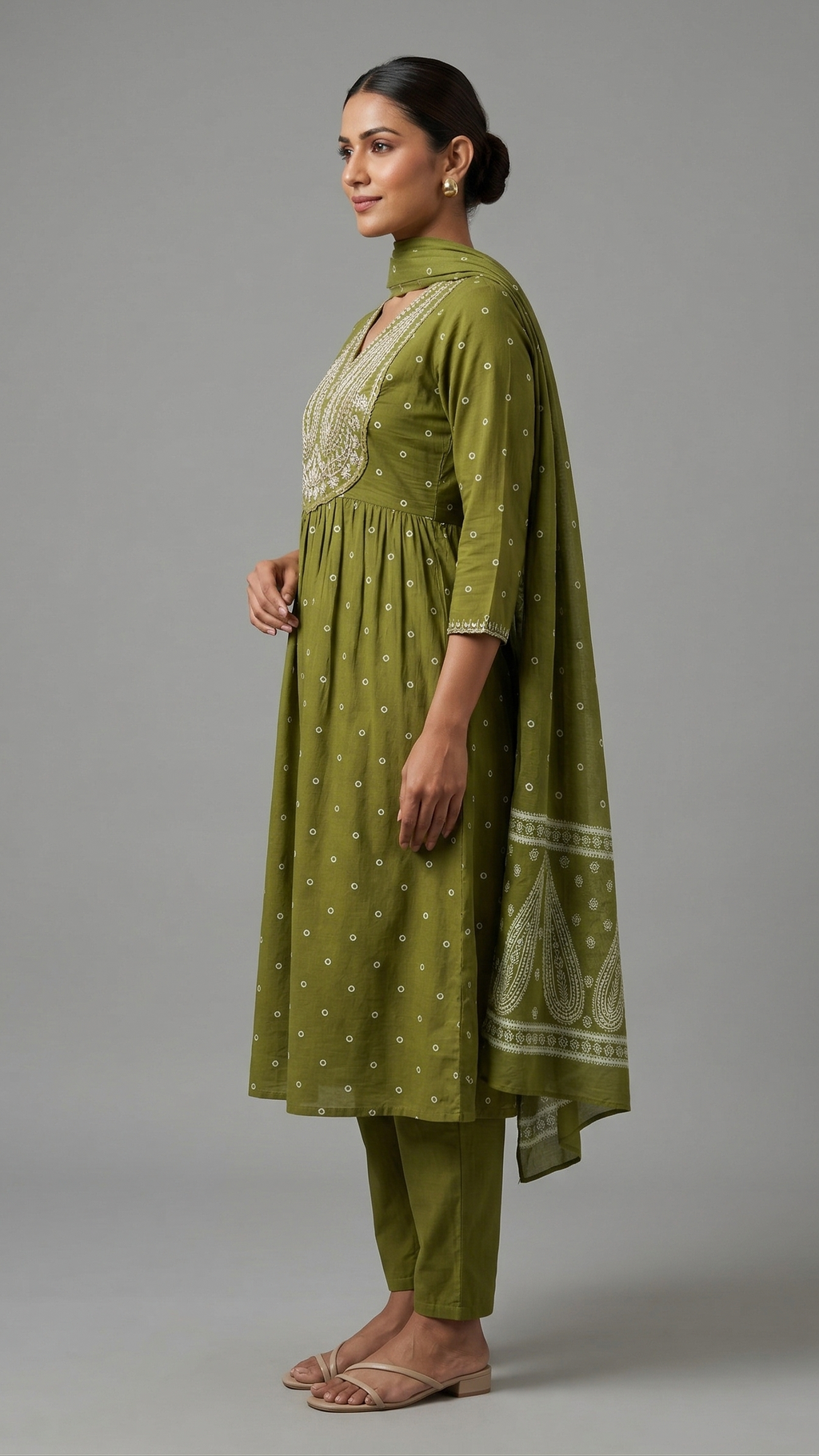 Olive Green Embroidered A-Line Kurta Suit Set