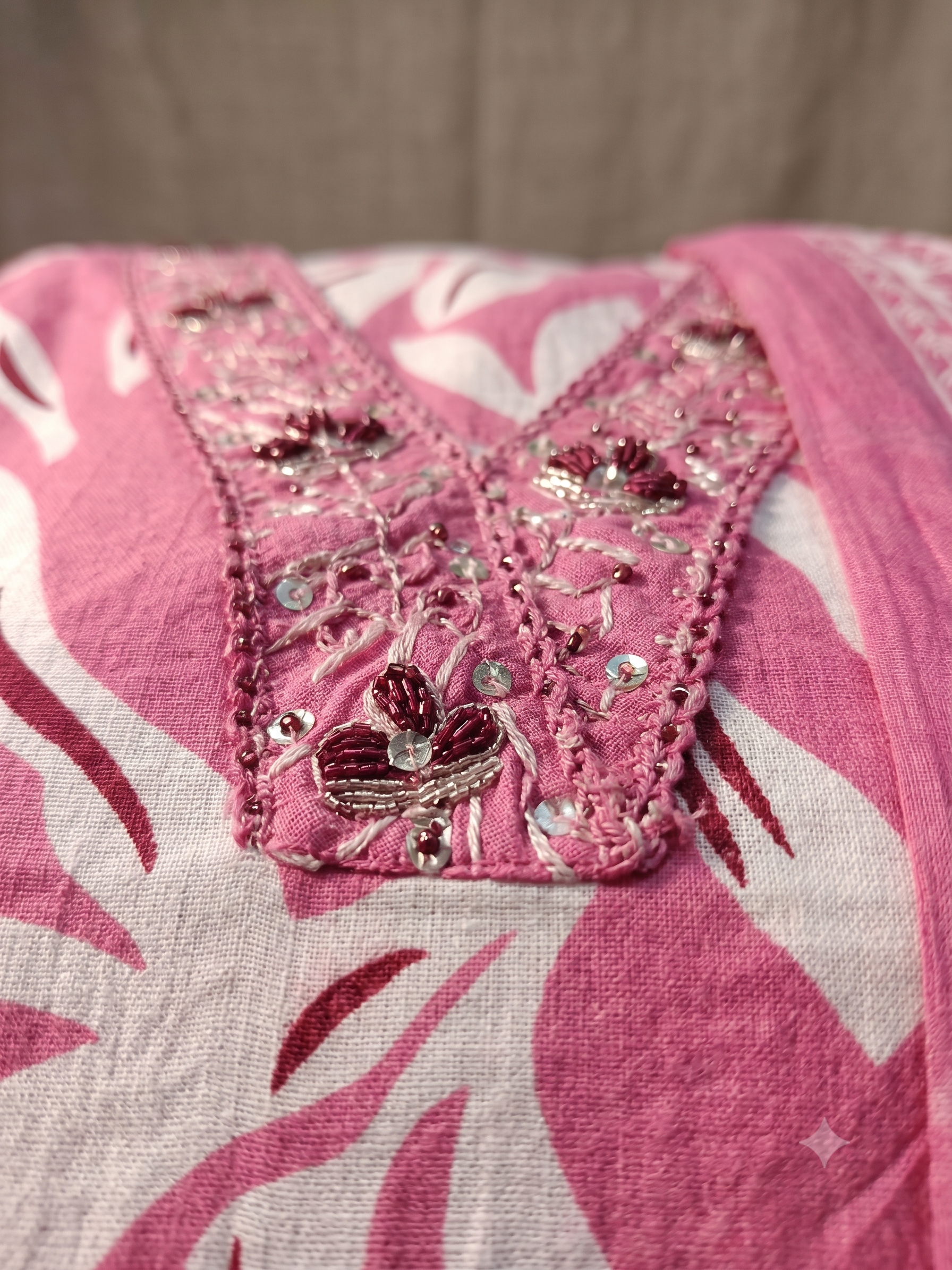 Women's Pink & White Abstract Leaf Printed Cotton Kurta Set with Dupatta – 3-Piece Ethnic Suit Set