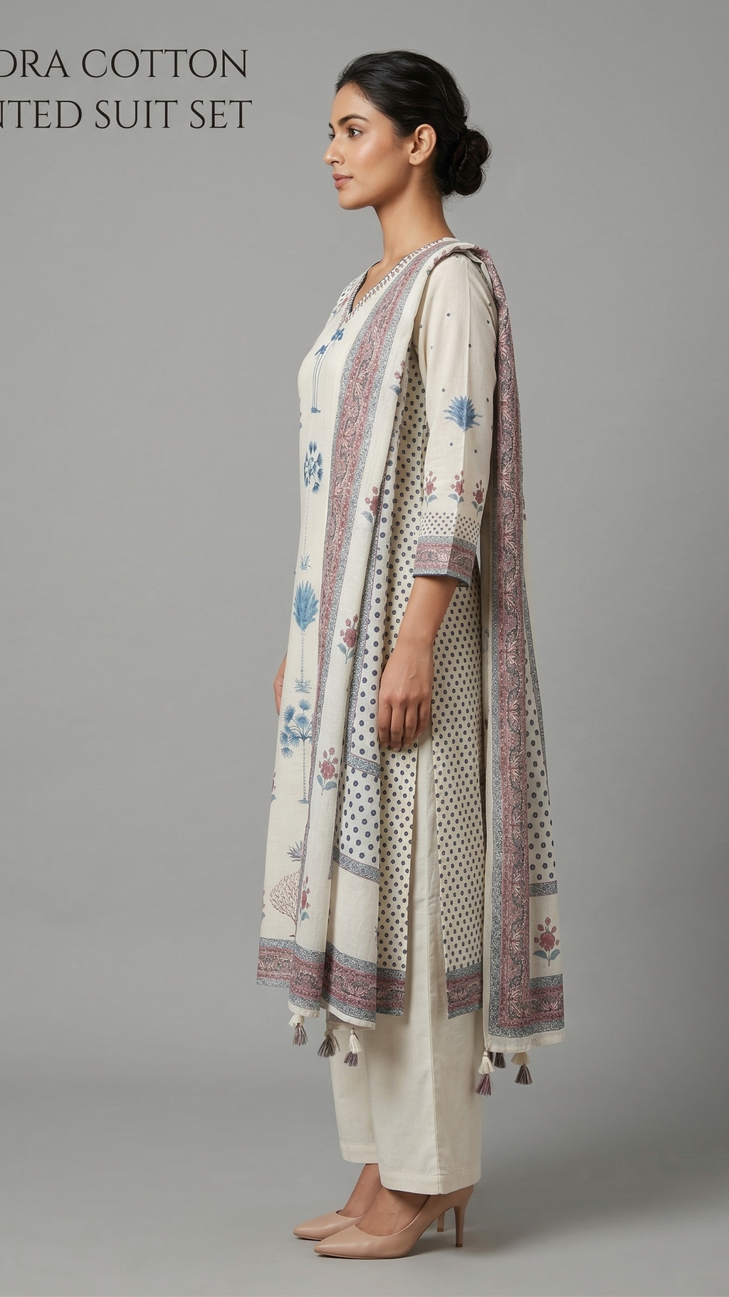 Kindra Cotton Printed Kurta Suit Set with Tasseled Dupatta