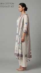 Kindra Cotton Printed Kurta Suit Set with Tasseled Dupatta