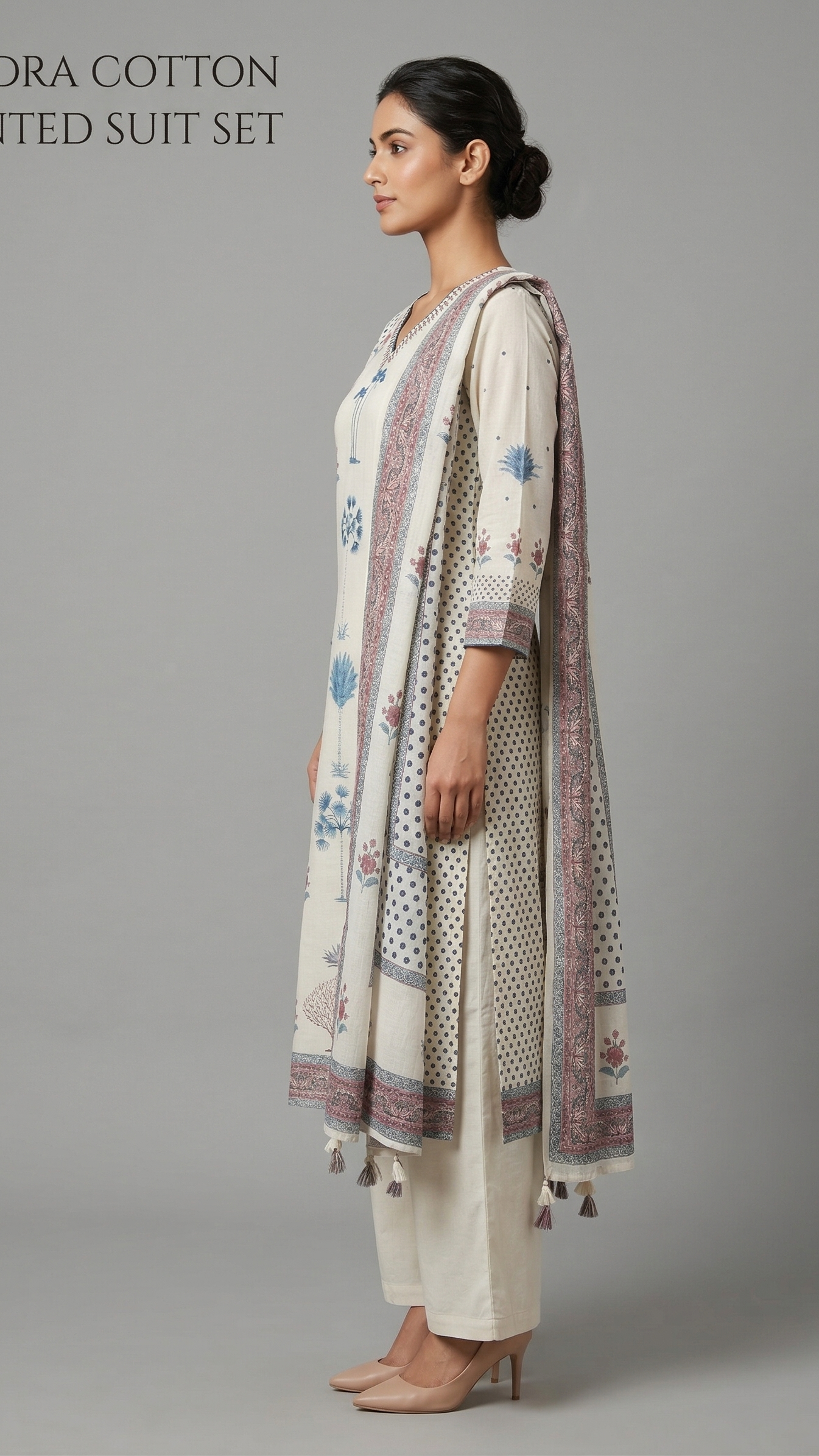 Kindra Cotton Printed Kurta Suit Set with Tasseled Dupatta