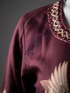 Deep Wine Crane Print Tunic and Wide-Leg Palazzo Co-ord Set