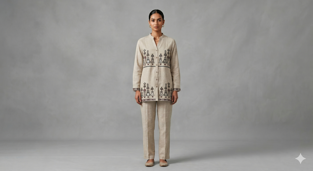 Sandstone Folk Art Motif Button-Down Co-ord Set