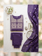Plum Geometric Embroidered 3-Piece Kurta Set