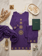 Women's Deep Purple Cotton Chanderi Kurta Set with Dupatta – 3-Piece Embroidered Mandala Suit Set