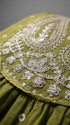 Olive Green Embroidered A-Line Kurta Suit Set