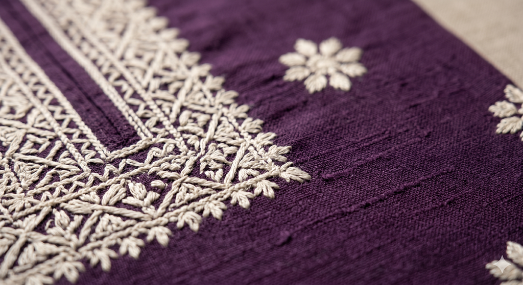Plum Geometric Embroidered 3-Piece Kurta Set