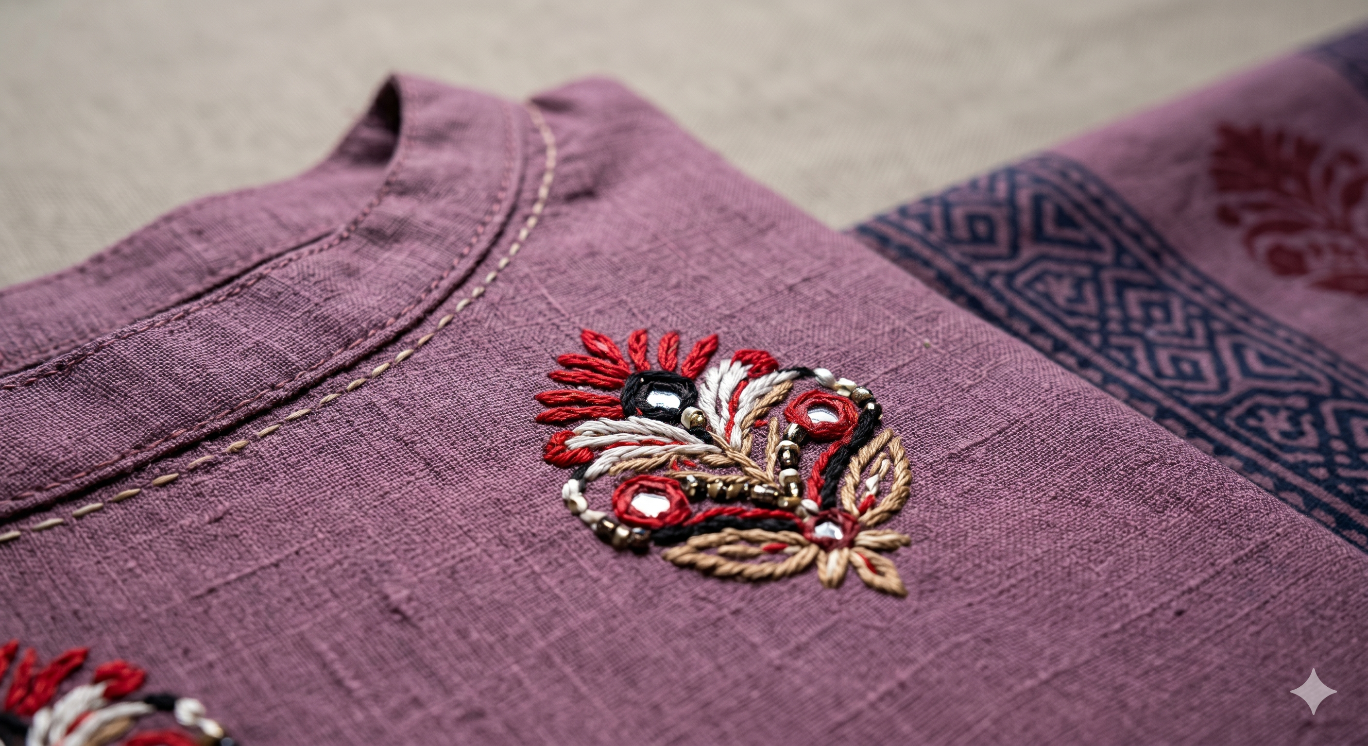Dusky Lilac Floral Motif Embroidered Kurta Set