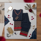 Midnight Navy Embellished V-Neck Kurta Set