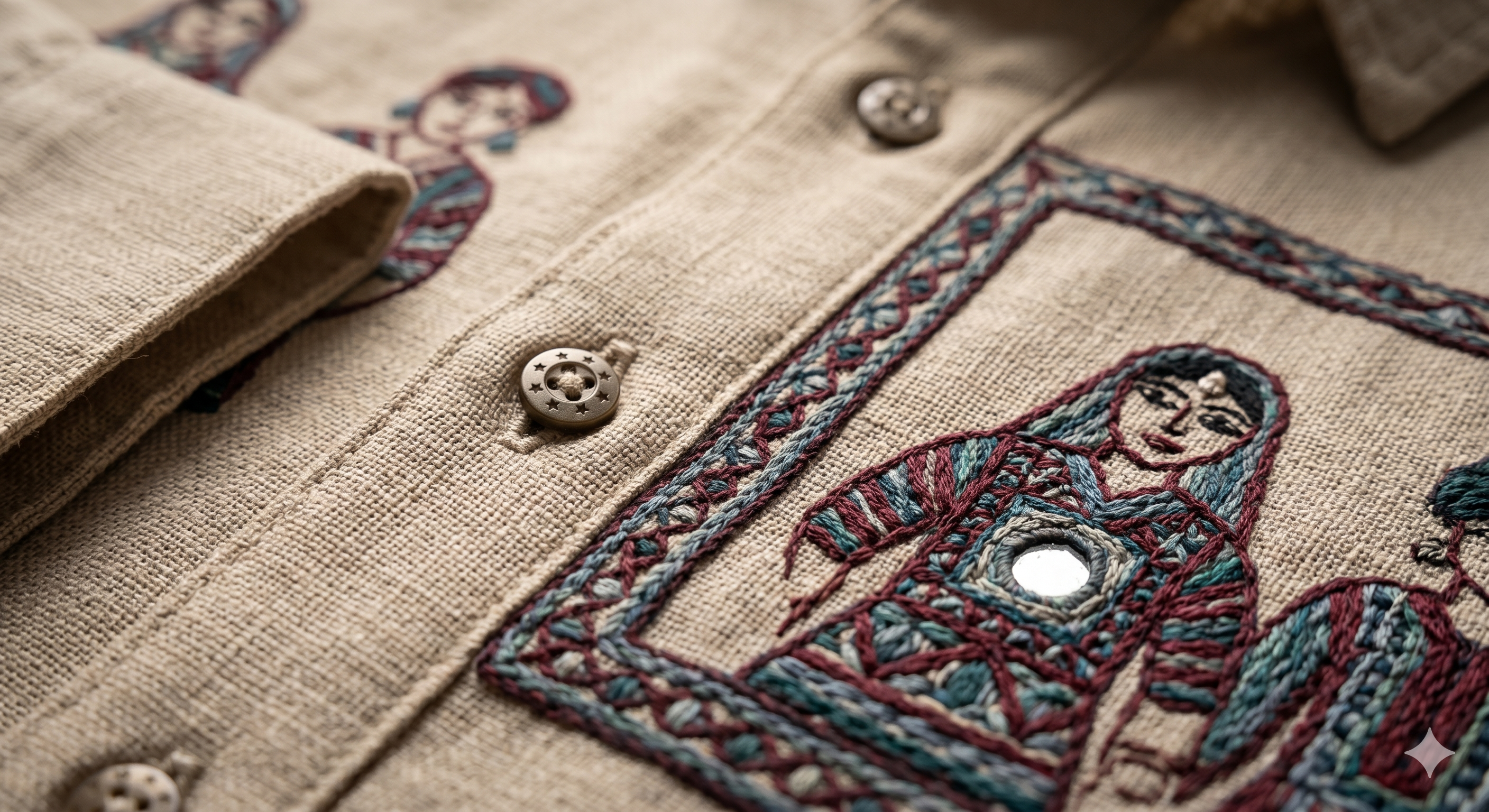 Sandstone Folk Art Motif Button-Down Co-ord Set